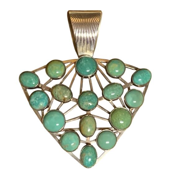 Jay king Pendant Sterling Silver Triangular w/ 16 Green Turquoise Stones - Picture 3 of 7